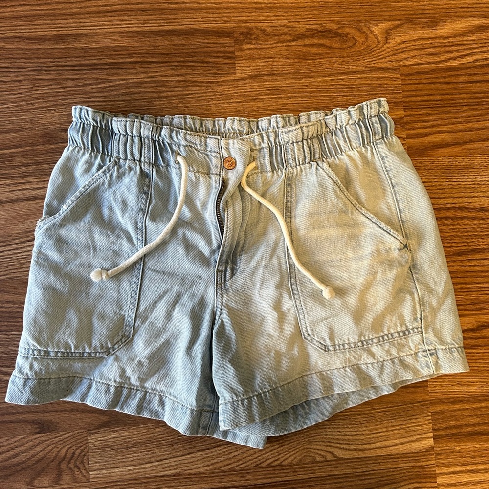 Maurices Light Blue High Waist Drawstring Shorts